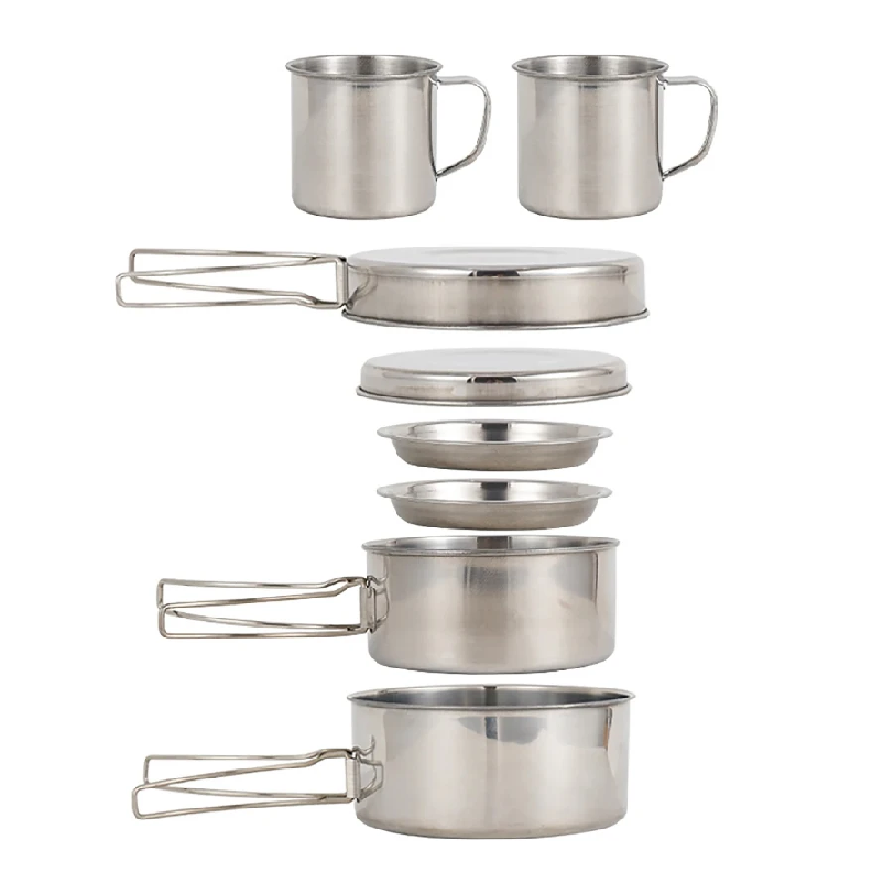 Camping Cooking Set Non Stick - 8-częściowy zestaw naczyń kempingowych ze stali
