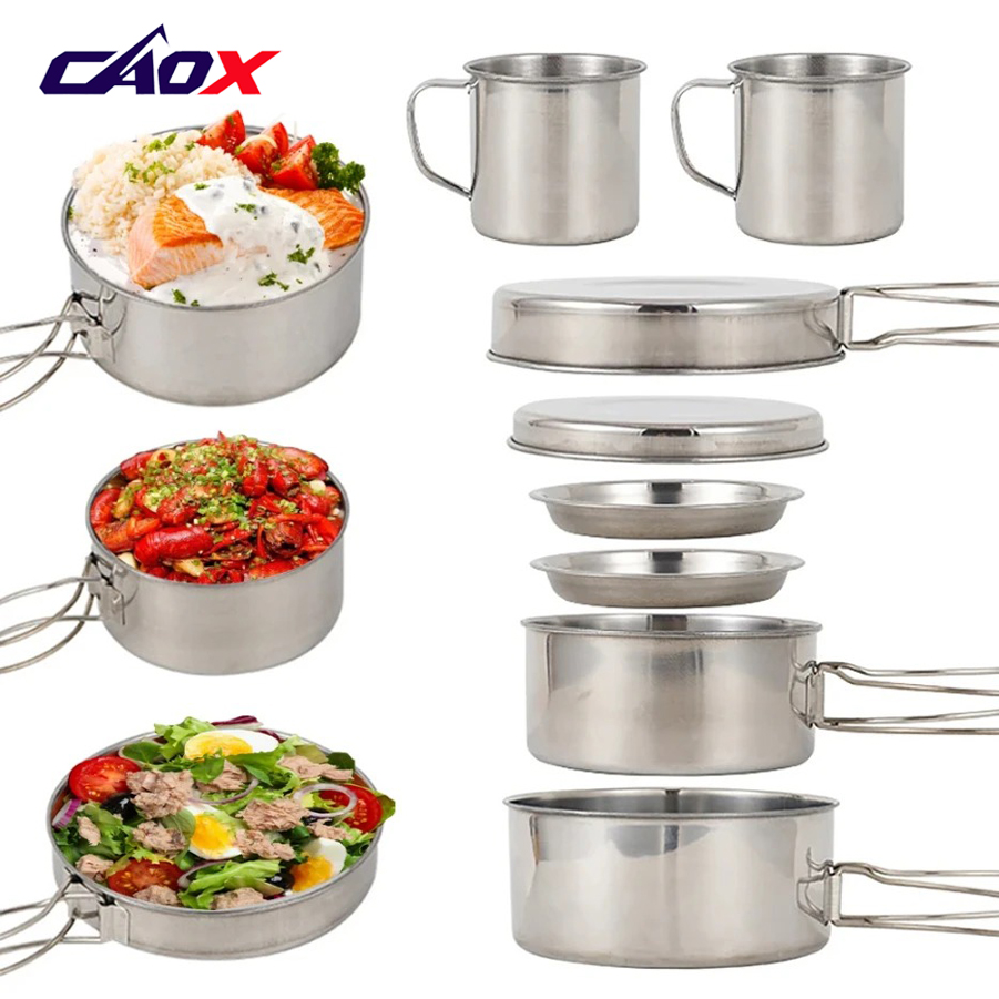 Camping Cooking Hot Plate - CAOX 8-częściowy Zestaw Naczyń Kempingowych Ze