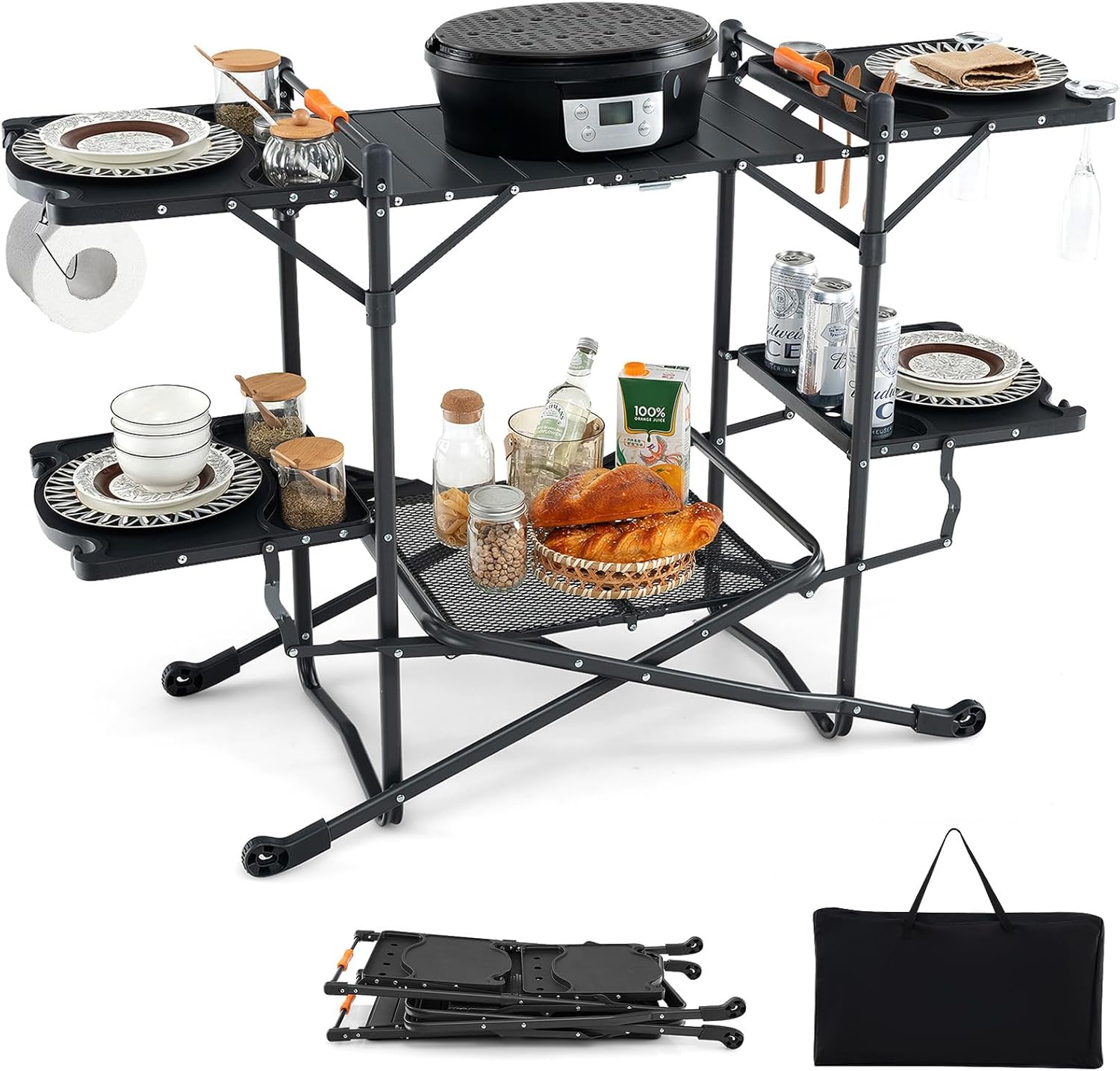 Camping Cooking Table With Storage - Przenośny stół kempingowy z aluminiową płytą,