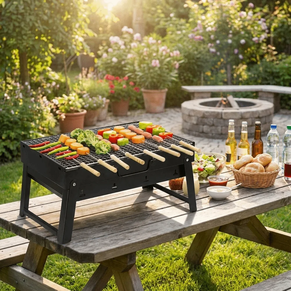 Camping Cooking Rack - Przenośny, wzmocniony grill BBQ, oszczędzający miejsce,