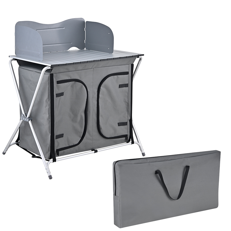 Camping Cooking Table With Storage - Aluminiowy składany przenośny stół kuchenny do