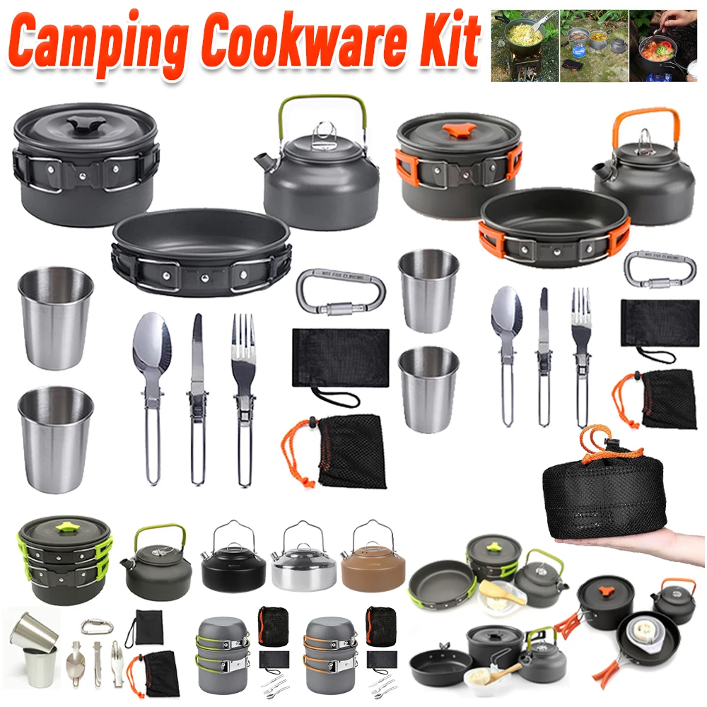 Camping Cooking Set - Zestaw naczyń kempingowych Czajnik Garnek Patelnia
