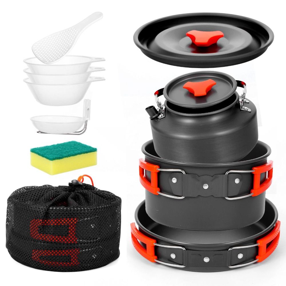 Zestaw naczyń kempingowych ze  – Camping Cooking Set Non Stick recenzja i cena