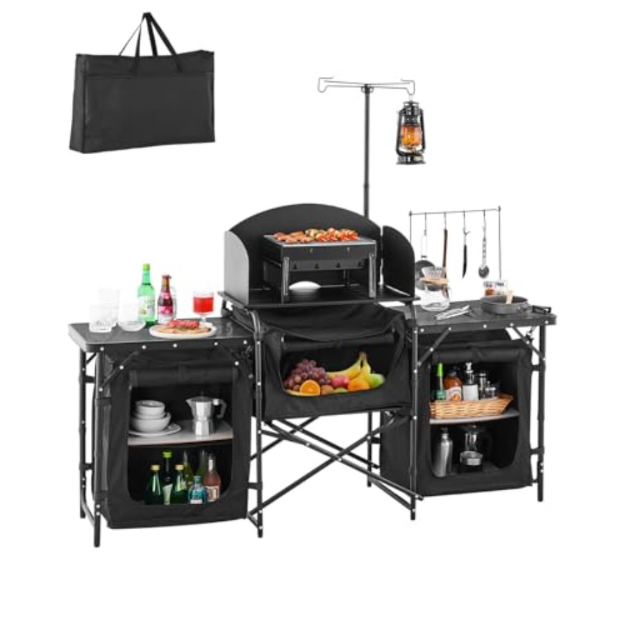 Stół kempingowy, stół do gotow – Camping Cooking Table With Storage recenzja i cena