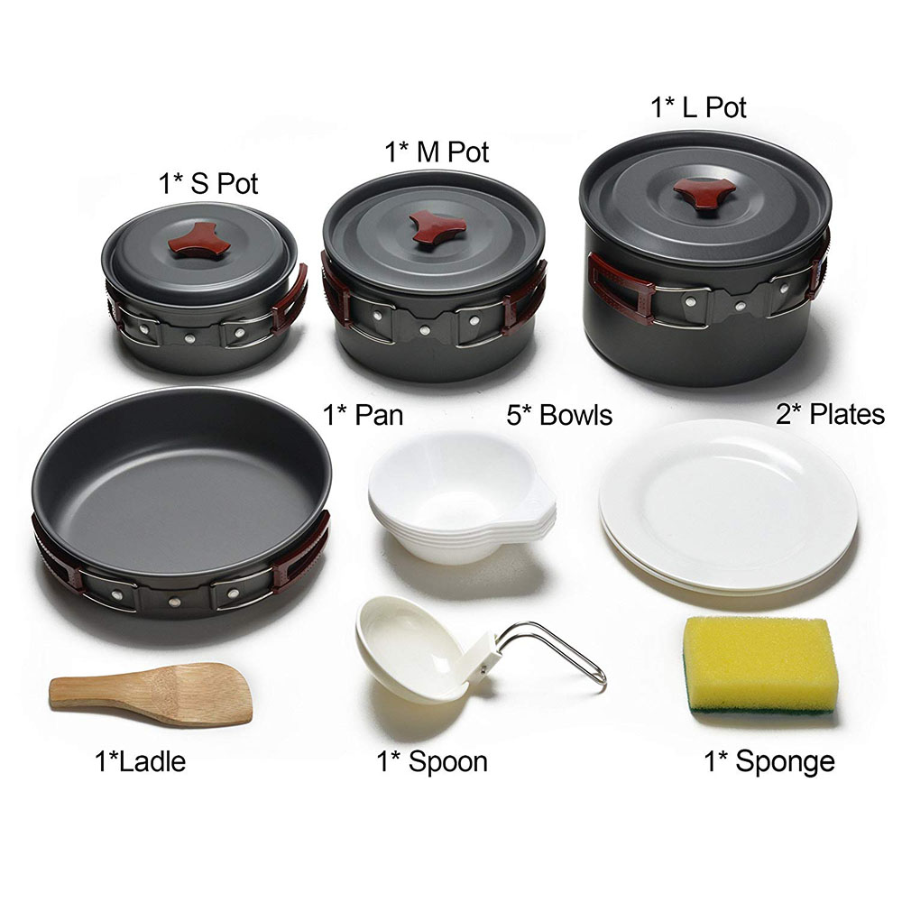 Zestaw naczyń kempingowych na  – Camping Cooking Set Non Stick recenzja i cena